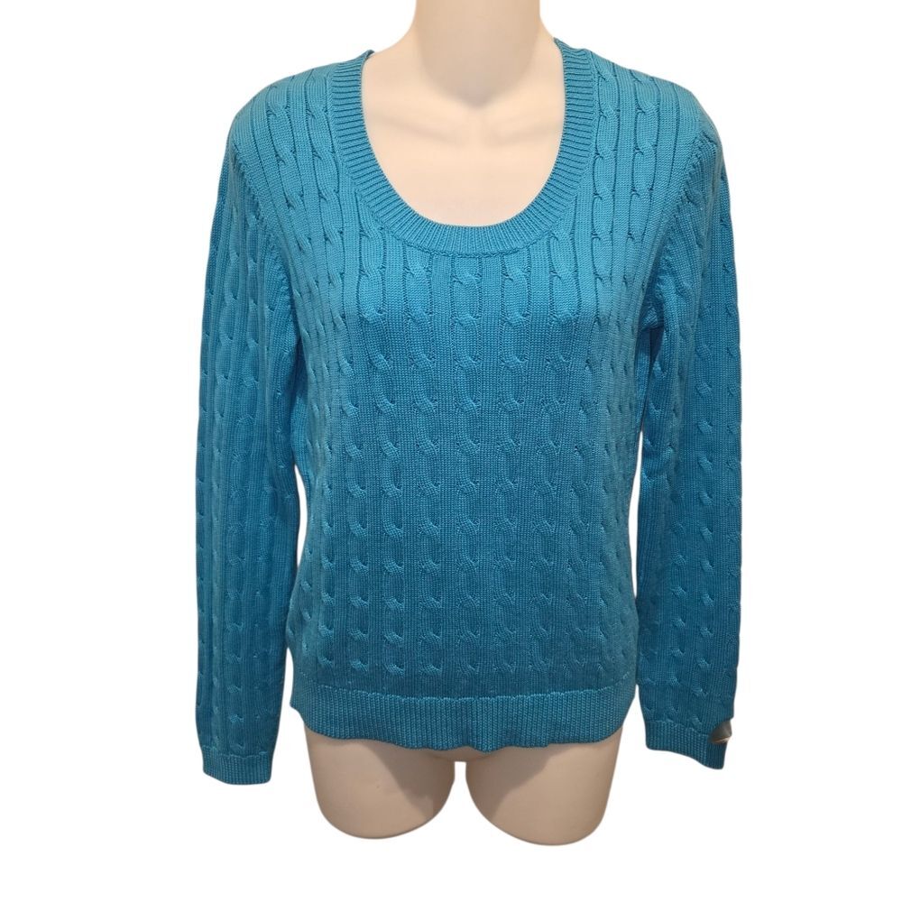Ann Taylor Teal Cable Knit Silk & Cotton Long Sleeve Sweater Size Small